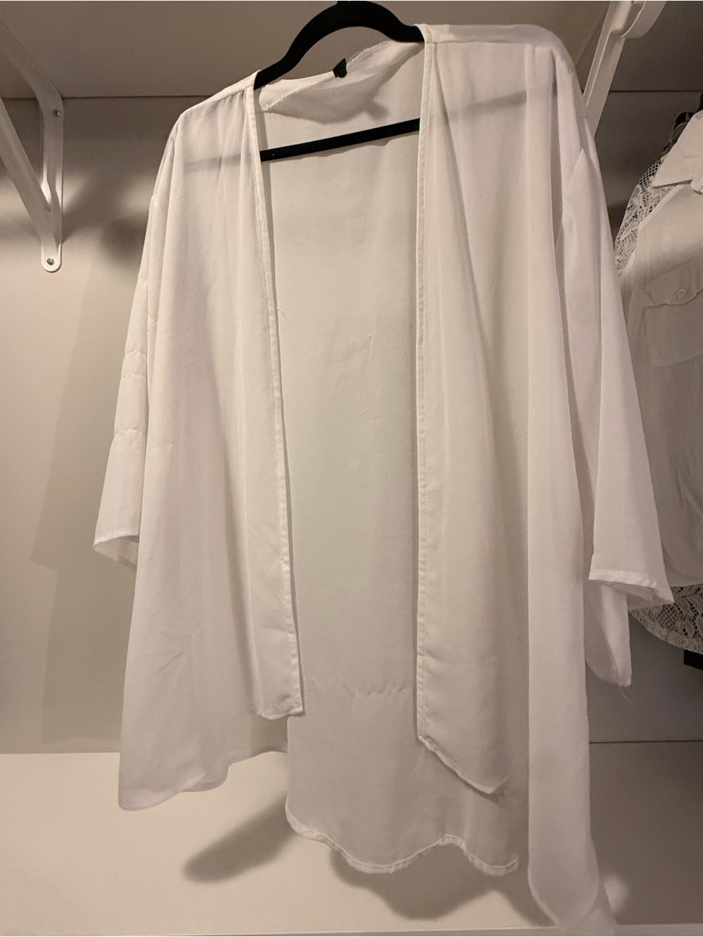 White Sheer Open Front Kimono Cardigan